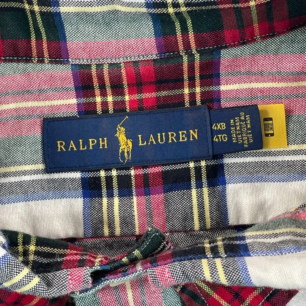 Polo Ralph Lauren Oxford Shirt Men 4XB Big Red Tartan Plaid OCBD Flesh Pony $138